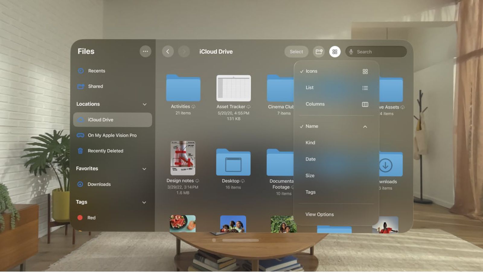 visionos files app translucency